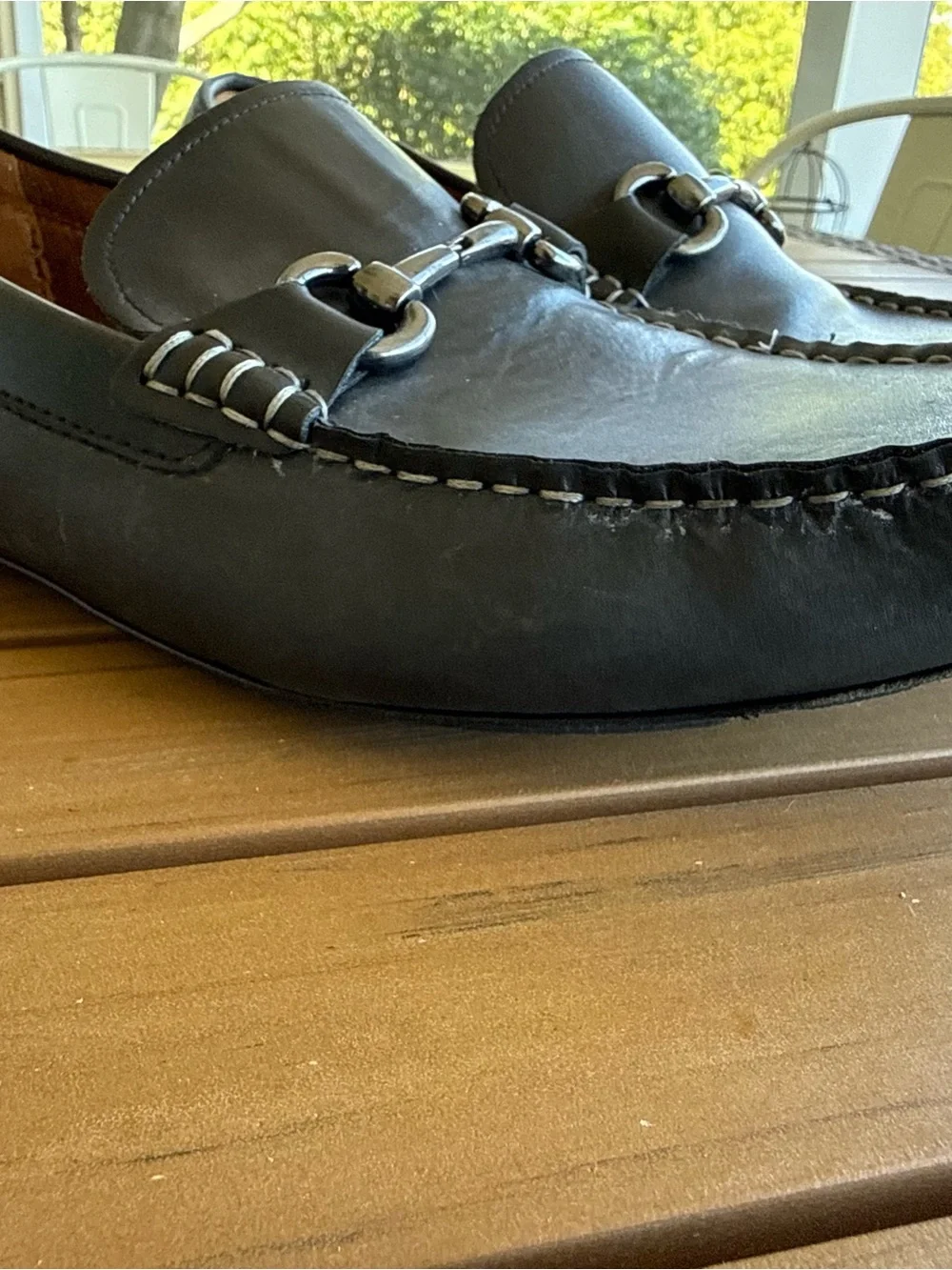 Marc Anthony Black Leather Bit Loafers with Silver Hardware 12